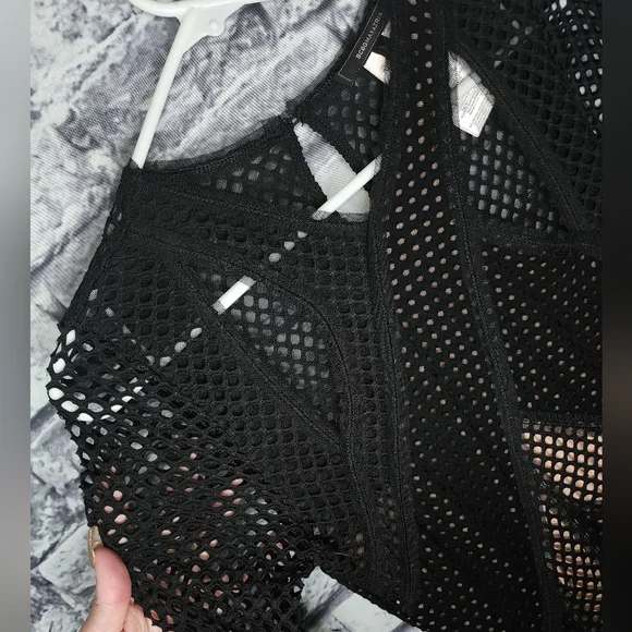 BCBGMaxAzria Black and Nude Mesh Long Sleeve Dress - XS - Picture 3 of 6